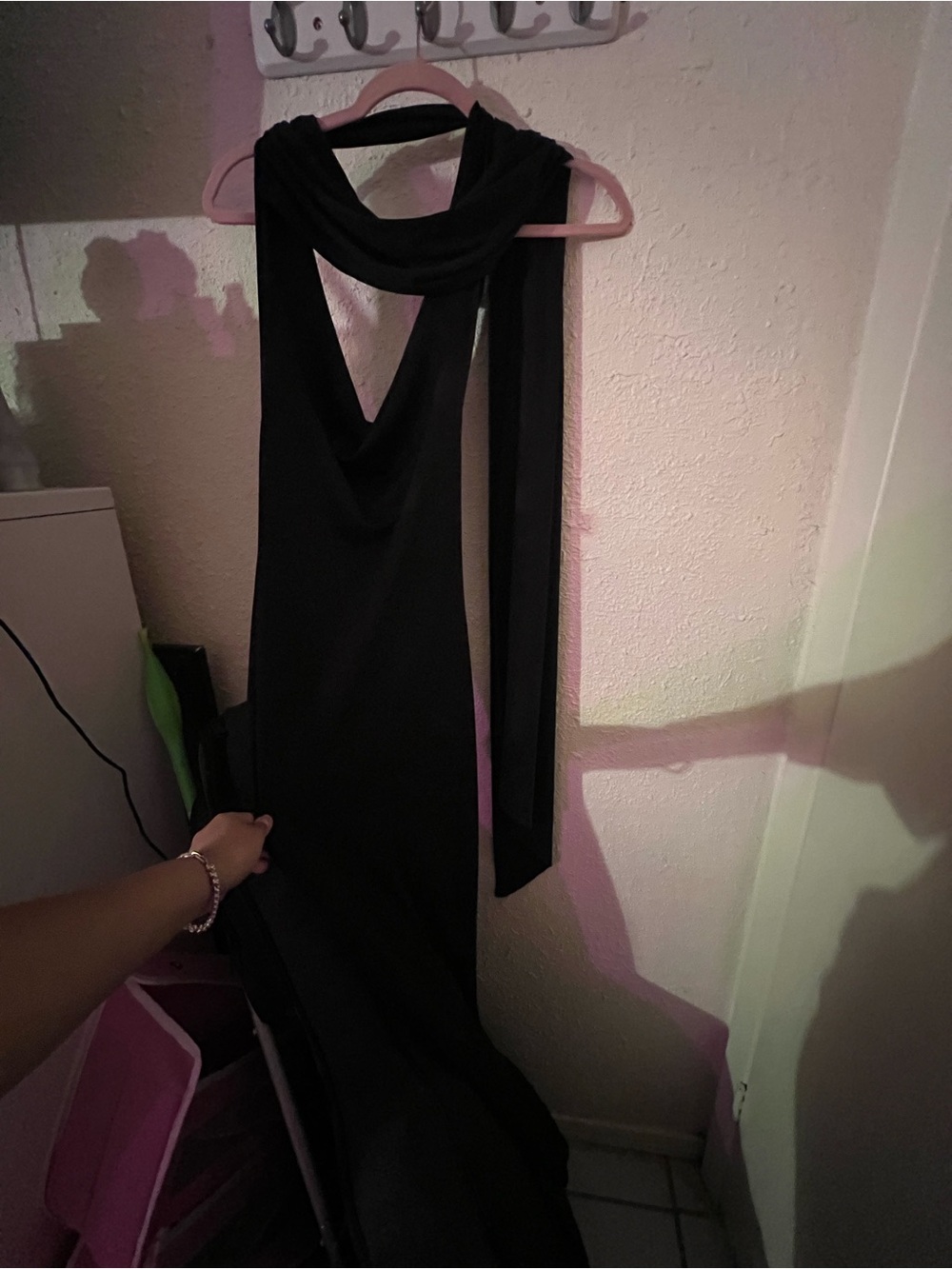 Classic Black Draped Back Evening Dress